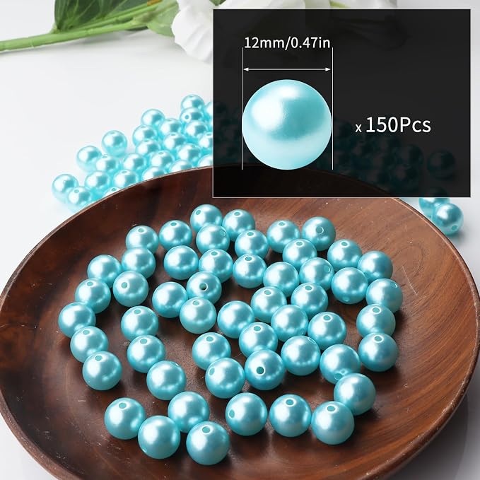 150pcs Light Blue 12mm Pearl Beads - Image 2