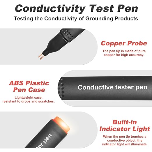 Conductivity Test Pen, Non Contact Voltage Tester Pen, Grounding Tester for Grounding Mats Sheets Pillowcases, Wire Tester Electrical Tool for Ensuring Effective Earthing Connection