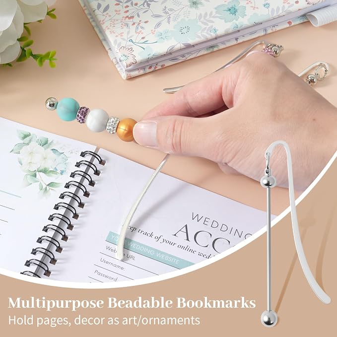 24 Pcs Beadable Bookmarks DIY Silver Metal Bar Bookmarks - Image 7