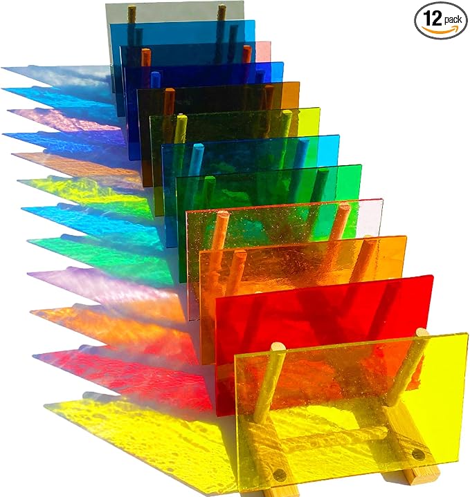 ILLUCKAI 12 Sheets Transparent Stained Glass Sheet Rainbow Colors, 6 x 4 inch by ILLUCKAI