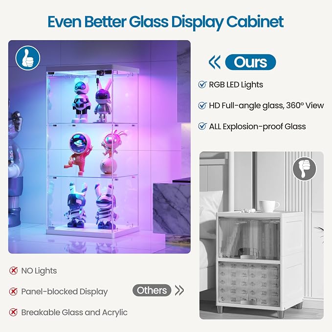 Dystler 3-Tier Glass Display Case, RGB LED Lights - Image 4