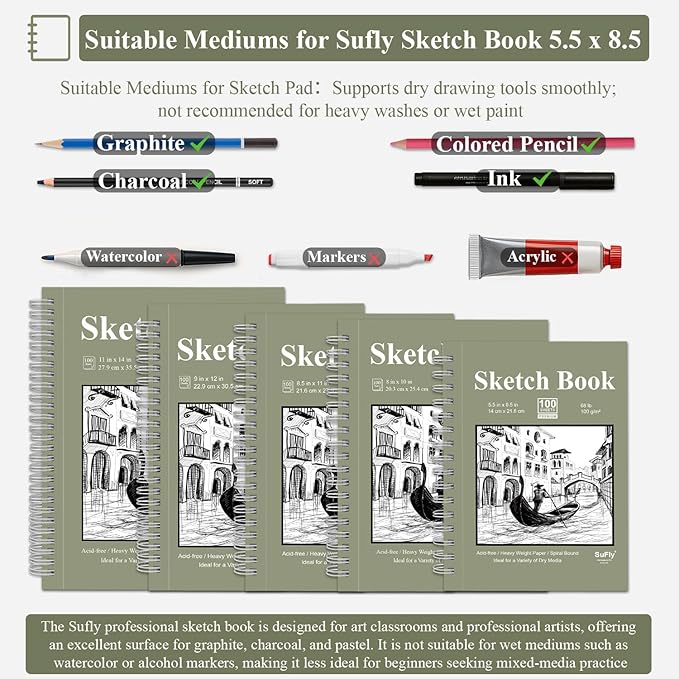 SuFly Small Sketchbook, Sketch Book 5.5 X 8.5, 100 Sheets Artist Sketch Pad - Image 5