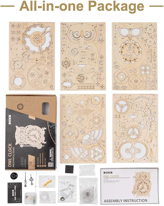 ROKR 3D Wooden Puzzles for Adults Owl Clock - Image 6