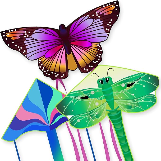 3 Pack Large Kites, Butterfly Delta Dragonfly Kites Easy to Fly | by Crogift