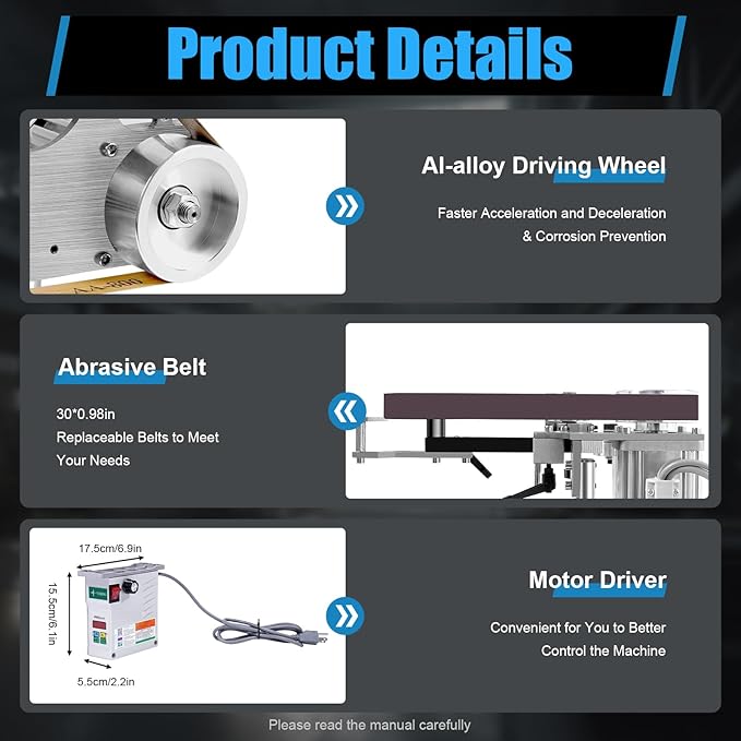Belt Sander Electric Sanding Polishing Grinding Machine Vertical & Horizontal Use Woodworking Bench Sander Speed | Rotating Angle Adjustable for Metal Processing Jewelry Making Acrylic Polishing
