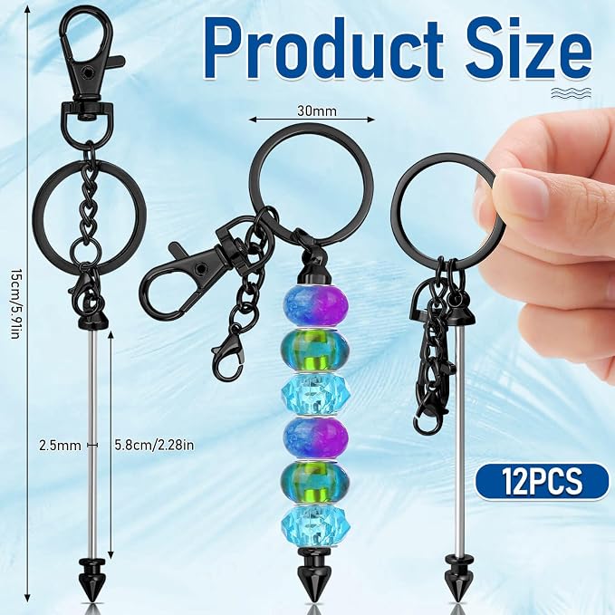 ROADPLUM 12 Pcs Beadable Keychain Bar, Alloy Blank Accessories Bulk - Image 2