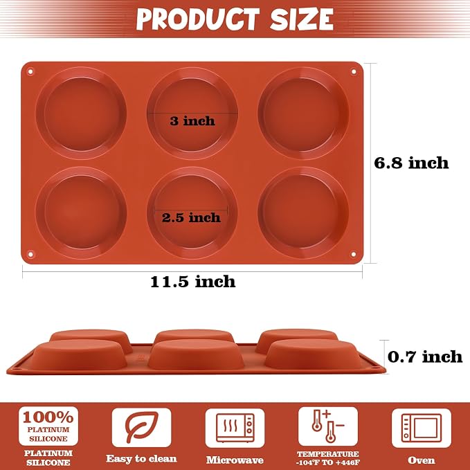 Sakolla 3 Pack Muffin Top Pans, 6 Cavities Silicone Egg Molds - Image 3