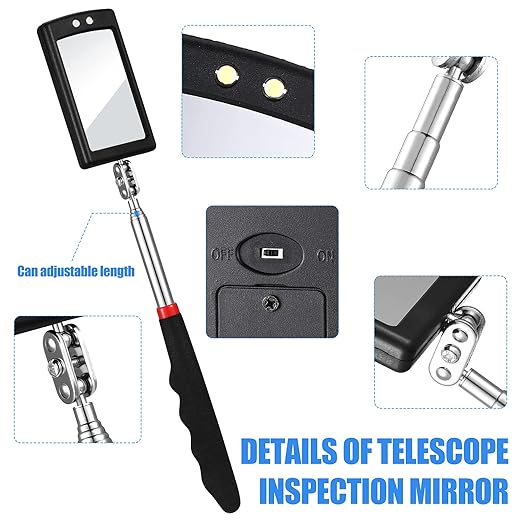 4 Pieces Telescoping Inspection Mirror Telescoping LED Lighted Flexible Inspection Mirror Tool for Checking Observing Vehicle Small Parts (Elegant Style)