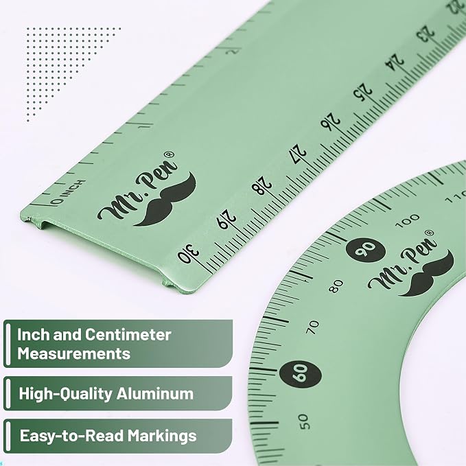 Mr. Pen- Metal Geometry Kit, 4 Pack, 45° & 30°/60° Set Squares | 6" Protractor - Image 4