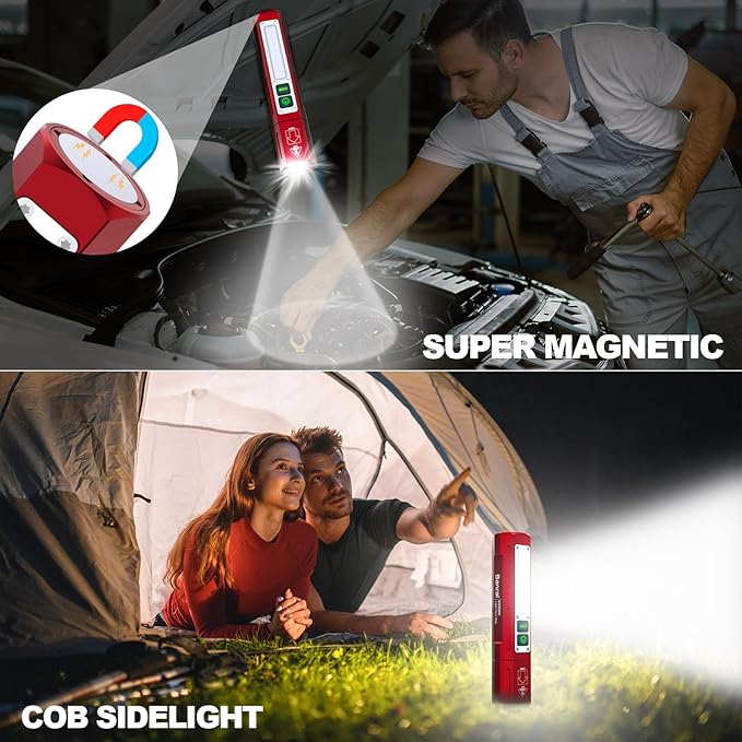 Rechargeable Flashlights High Lumens - Super Bright Small Pocket Magnetic Flashlight, 8 Modes LED Tactical Flash Light, Dual Button Powerful Flashlight for Camping (1, Red)
