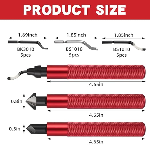 3 Pcs Hand Deburring Tool Kit 2 Countersink Hand Reamers and 1 Deburring Tool with 15 Extra High Speed Steel Swivel Blades for Metal, Resin, Aluminum, Copper, Plastic, 3D Printing, Wood
