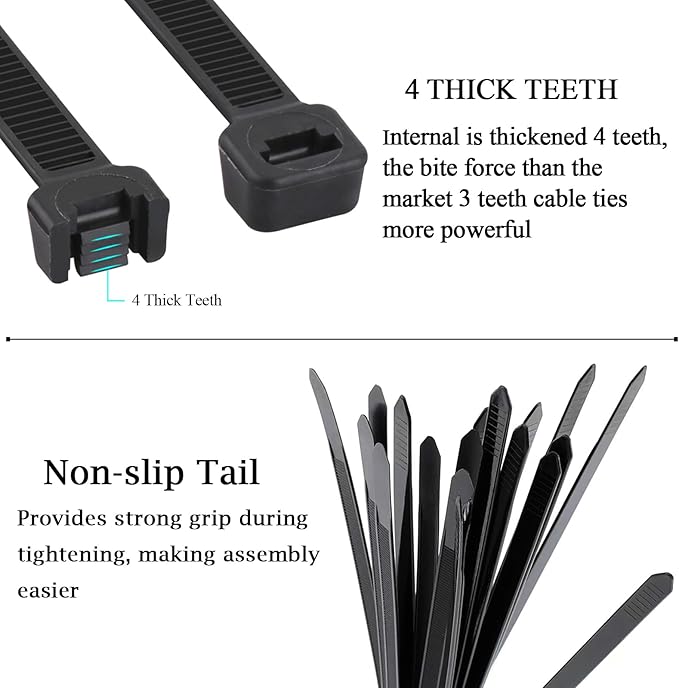 Zip Ties 14 inch 200 Pack, Black Cable Zip Ties 50 lbs Tensile Strength Nylon Self-Locking Wire Ties Wraps for Outdoor and Indoor Use by ECRABONE