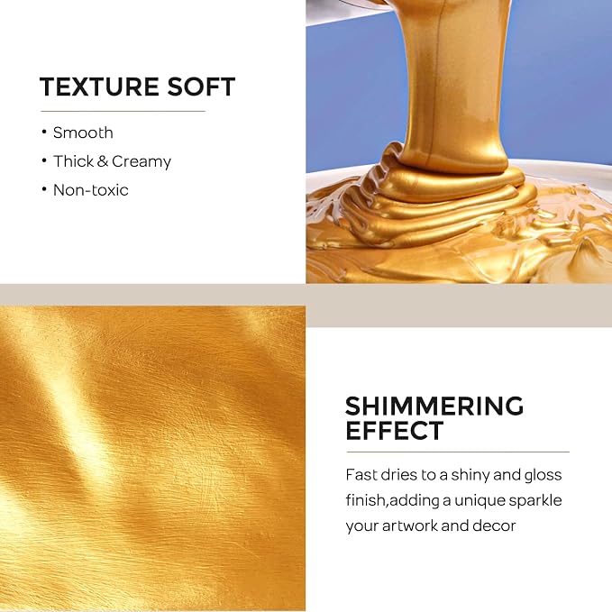Nicpro Metallic Gold Acrylic Paint, 8.45oz/250ml Large Gold Leaf Paint | Non - Image 2