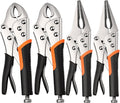 4-Pack Locking Pliers & Vice Grips Set - 2x 10" Curved Jaw Locking Pliers, 2x 9-1/2" Needle Nose Vise Grips for Welding, Metal Bending & Woodworking - Ergonomic Handle