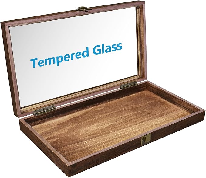 MOOCA 2 Pcs Wooden Jewelry Display Case Tempered Glass Top Lid, Gemstone - Image 3