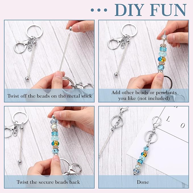 Tondiamo 12 Pcs Beadable Keychains Bars Bulk Blank Beaded Metal Keychain - Image 4