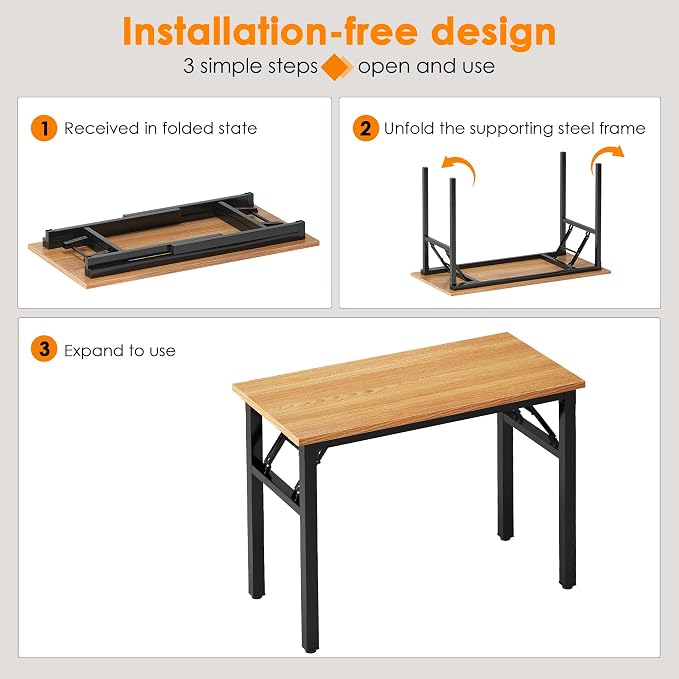 Need Small Folding Computer Desk, 31.5 Inch Writing Table, Teak & Black | - Image 6