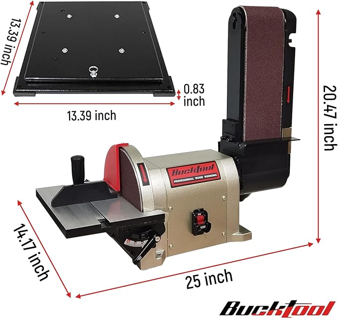 BUCKTOOL Bench Belt Sander with Rotating Base and Dust Collection Fitting, Belt Sander for Woodworking 4 in. x 36 in. Belt & 8 in. Disc with 3/4HP Direct-drive Motor with Rotating Base, BD4801