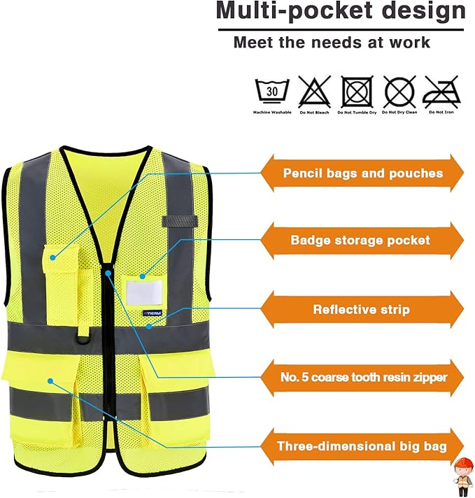 A-SAFETY 5 Pack High Visibility reflective Vest for men(XXXL)