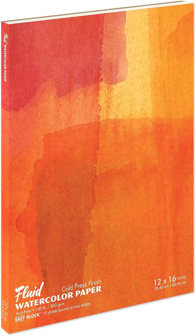 Fluid Watercolor Paper Block, 12 x 16 inches, 15 White Sheets, 140 lb Cold by SpeedballArt