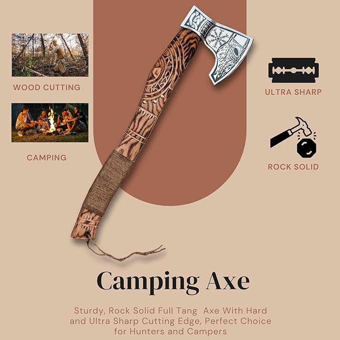 Custom Gift Forged Carbon Steel Viking Axe, Viking Bearded Deocrative Throwing Axe 22 inch 3738