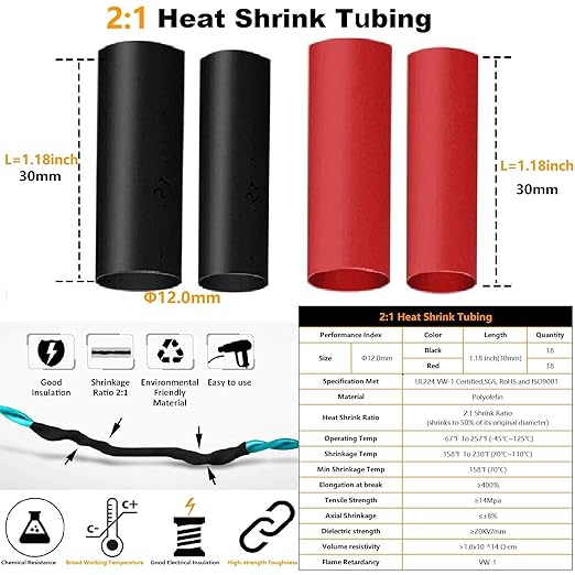Bare Copper Lugs 2 4 6 Gauge Battery Lugs 72pcs Heavy Duty Wire Lugs 2 AWG 4 AWG 6 AWG Battery Cable Ends Ring Terminals Kit with 3/8" & 5/16" Stud Cable Lugs Terminal Connectors with Heat Shrink Tube