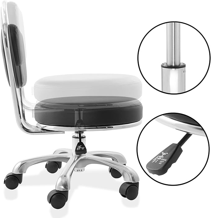 Saloniture Rolling Hydraulic Salon Stool with Backrest- Adjustable Swivel Chair for Spa, Shop, Salon, Massage, Medical, Work or Office