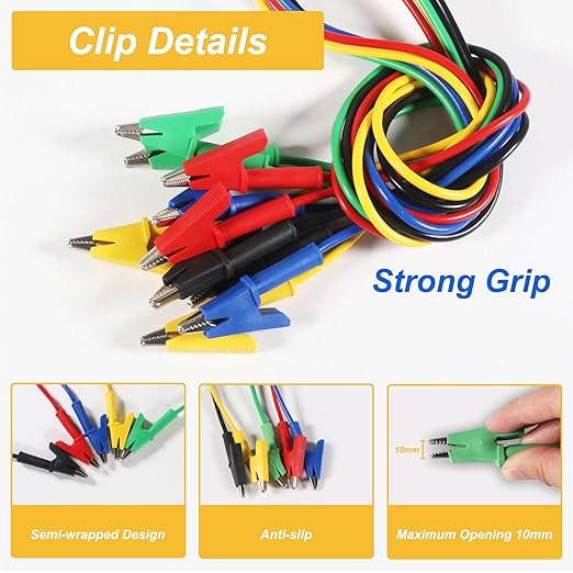 5PCS Alligator Clips Test Leads, 15A Wire Cable With Insulators, 3.3 ft/1m for Electrical Testing