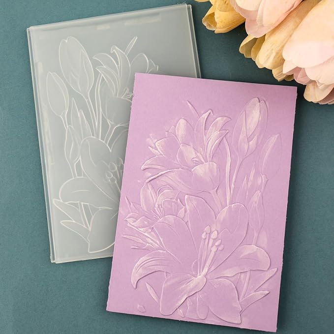 3D Embossing Folder for Card Making Lily Floral Background Plastic Embossing - Image 5