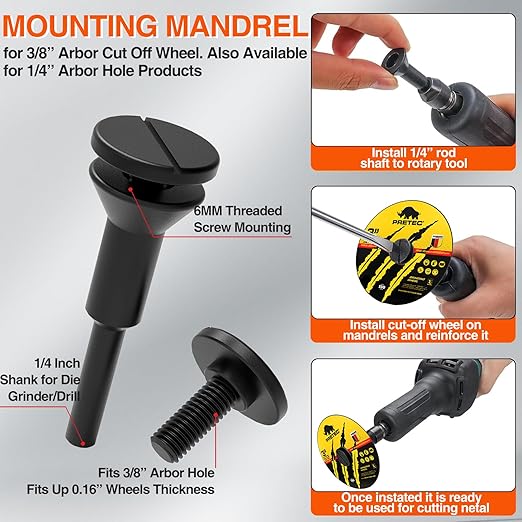 Cut Off Wheels 27Pcs, 3 Inch Die Grinder Cut Off Wheels with 1/4 in Mounting Mandrel Kit for Die Grinder, 3/8" Arbor Hole Cutting Wheel for Metal & Stainless Steel Rotary Tool Drill Attachment