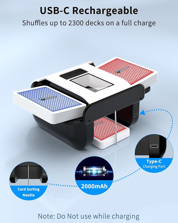 ADZERD Automatic Card Shuffler for Seniors, Rechargeable One Press, Quiet - Image 3