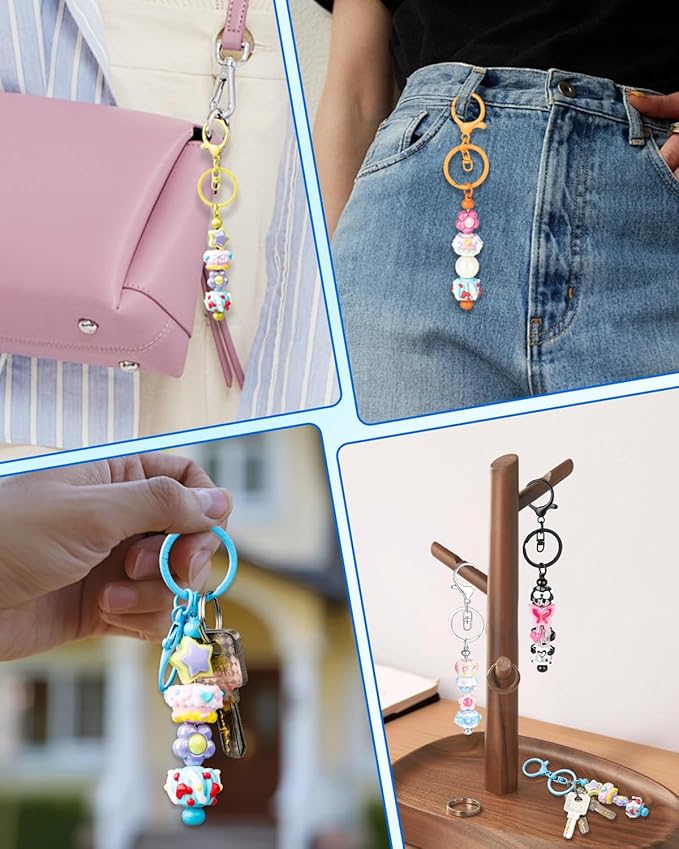 RQAYE 30pcs Beadable Keychains keychain bulk kit cute blank bead keychain strip - Image 7