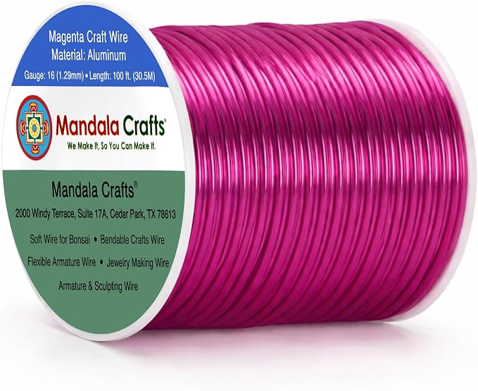 Mandala Crafts 16 Gauge Magenta Anodized Aluminum Craft Wire, 100 FT | Colored by MandalaCrafts