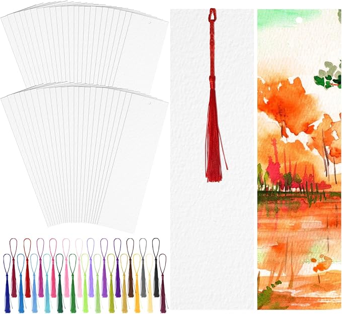 LOTMER 200 Pcs Watercolor Paper Blank Bookmarks by LOTMER