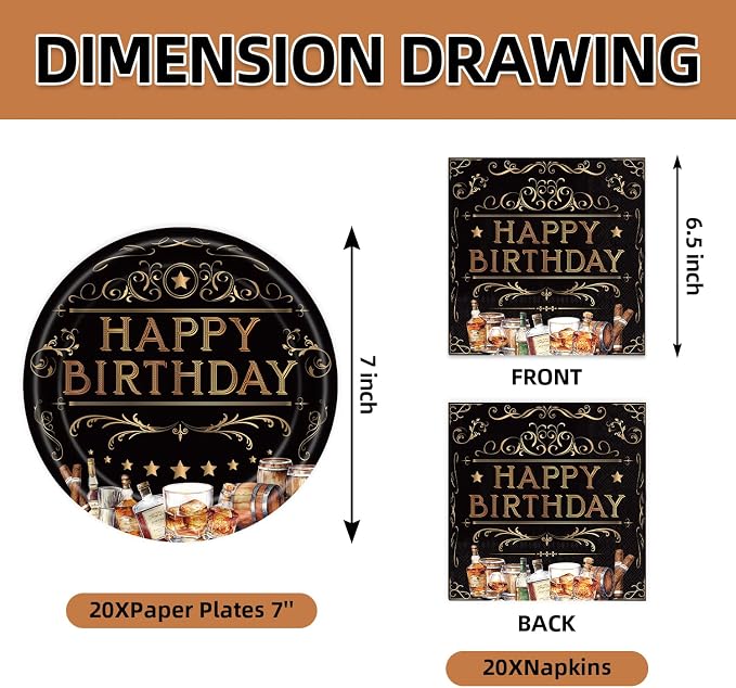 40Pcs Whiskey Birthday Plates Napkins - Image 2