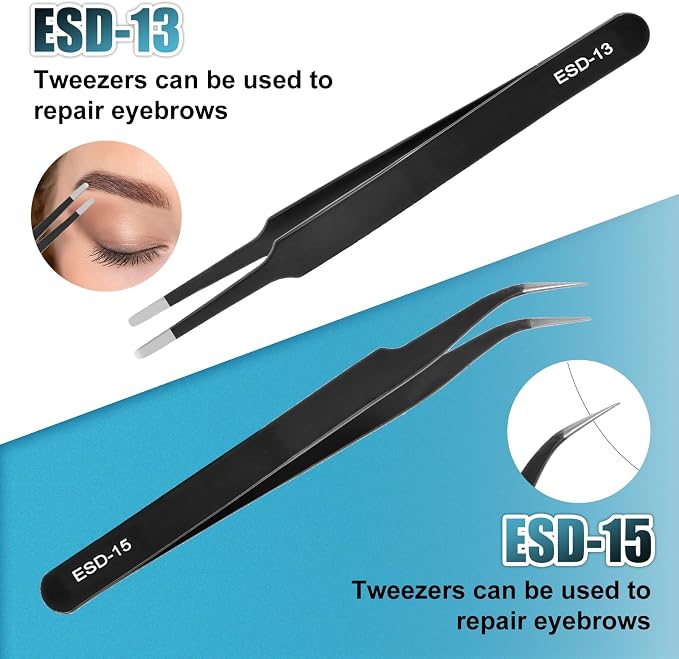 10Pcs Precision Tweezers Set, Upgraded Anti-Static Stainless Steel Tweezers - Image 6