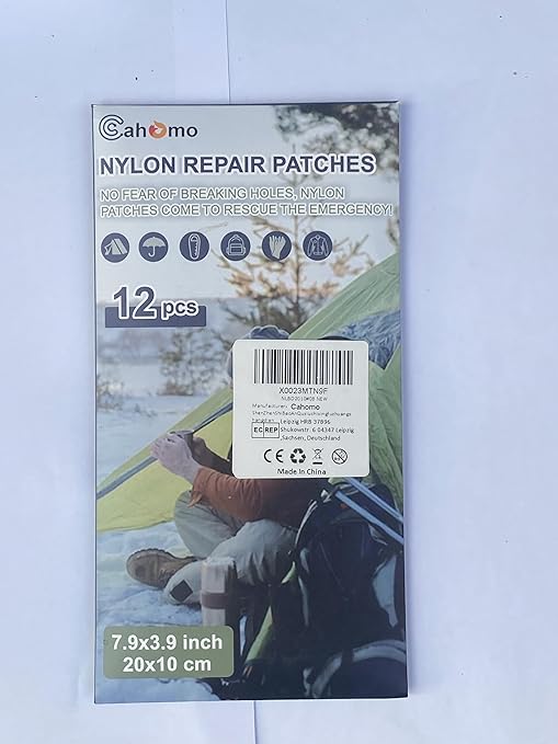 7.9x3.9 inch 12 PCS Nylon Repair Patch Nylon Repair Tape Self Adhesive Fabric Tapes Outdoor Camping Gear Fabric kit for Tent, Umbrella, Down Jackets, Sleeping Bag, Knapsack（Dark Beige）