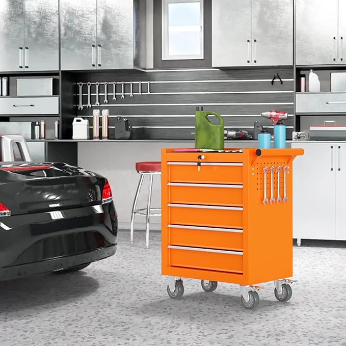 5 Drawers Rolling Tool Chest, Portable Storage Tool Box with Wheels, Tool Chest with Lock for Warehouse, Garage, Repair Shop and Tool Room