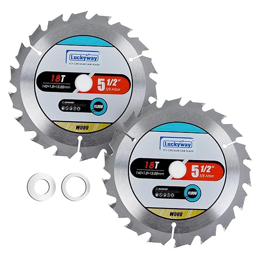 Luckyway 2-Pack 5-1/2 Inch 18T with 5/8 Inch Arbor TCT Circular Saw Blade Fast Cutting and Trimming Saw Blade, Cordless Trim Saw Blade for Cutting Wood(1/2-Inch and 10-mm Reducer Bushings Include)
