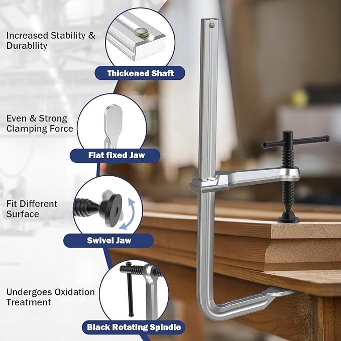 12 Inch Heavy-duty Bar Clamps (1200 lbs), 4-Pack, 4-3/4" Throat, Thickened F Clamps for Welding, Metalworking and Woodworking