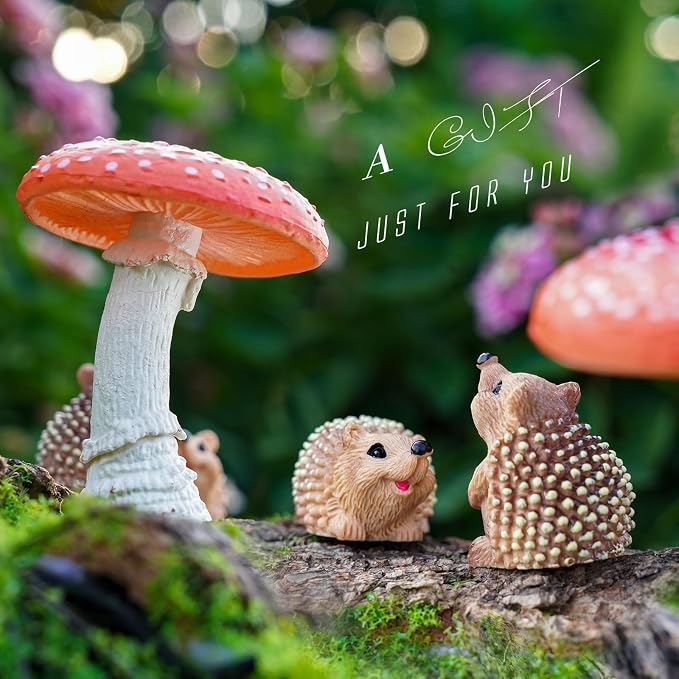Fairy Garden Accessories, 7 Pieces Squirrel & Hedgehog Resin Figures - Image 4