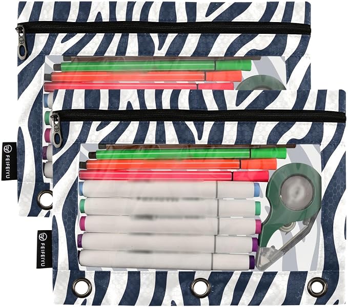 Custom Blue White Zebra Print Pencil Pouch - Image 2