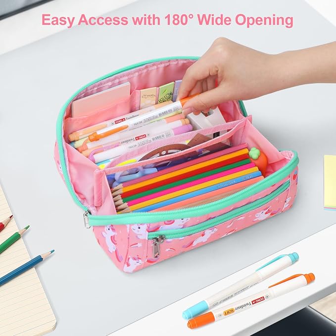 Large Pencil Case for Girls, Aesthetic Kids Pencil Pouch for School, Wide - Image 5