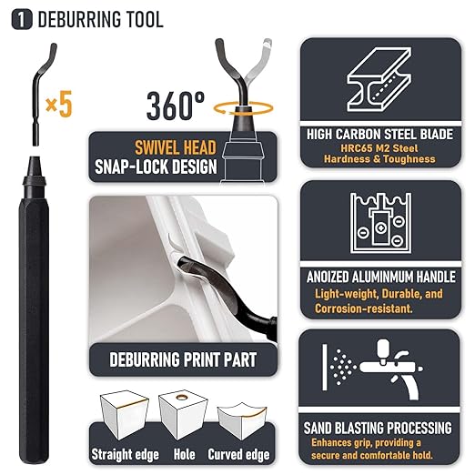 3D Printer Tools Kit Essential, 3D Printing Tools Kit, 3D Printer Accessories, Deburring Tool, Wire Cutter, Drill, Scraper for Remove, Smoothing, Finishing, Deburring, Craving, Drilling