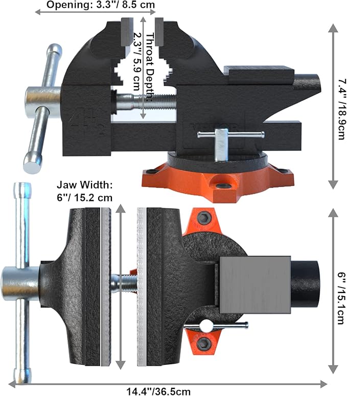 VEVOR Bench Vise, 4.5-inch Jaw Width 3.3-inch Jaw Opening, 240-Degree Swivel Locking Base Multipurpose Vise w/Anvil, Heavy Duty Cast Iron Workbench Vise w/Bolts & Nuts, for Drilling, Pipe Cutting