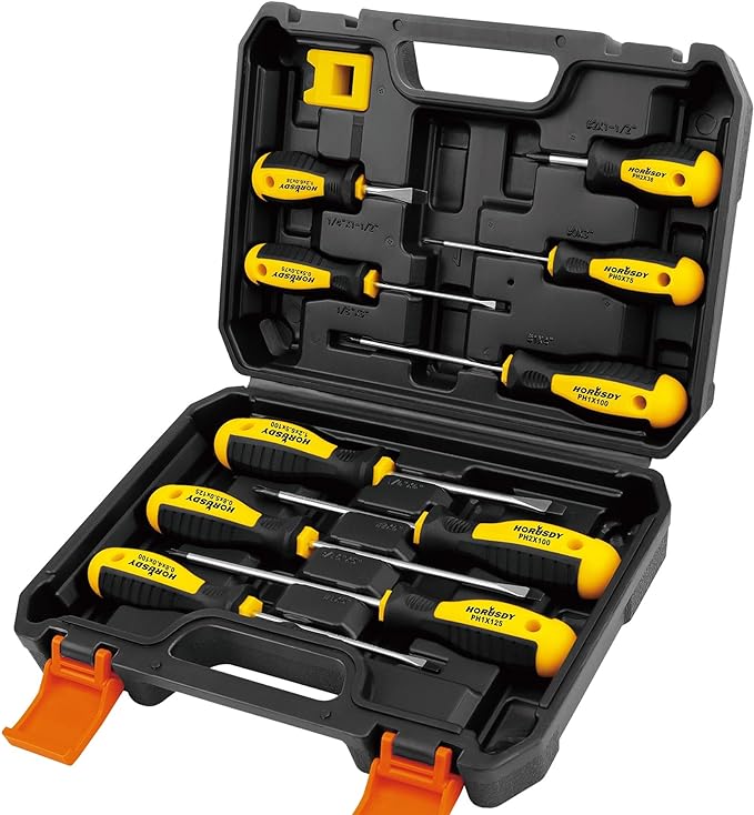 HORUSDY 11-piece Magnetic Screwdriver Set with Case, 5 Phillips & 5 Flat Head Tips with Magnetizer demagnetizer Precision Screwdriver Set
