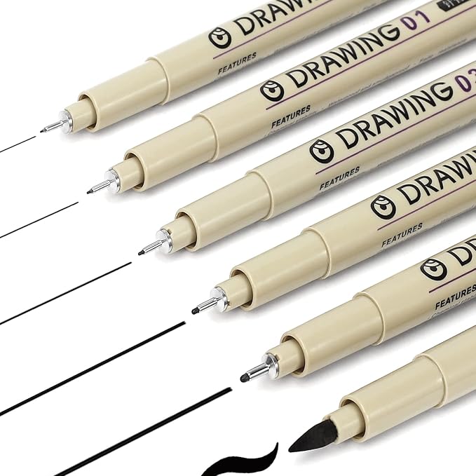 Muchcute Micro Fineliner Drawing Art Pens: 6 Black Fine Line Waterproof Ink Set by Muchcute