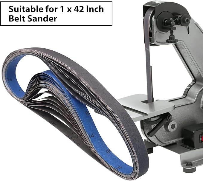 Taokyid 18 Pack 1 x 42 Inch Sanding Belts, 1x42 Silicon Carbide Sanding Belts, 3 Each of 120 240 400 600 800 1000 Grits Sander Belts for For Knife Sharpening and Metalworking, 1x42 Sanding Belts