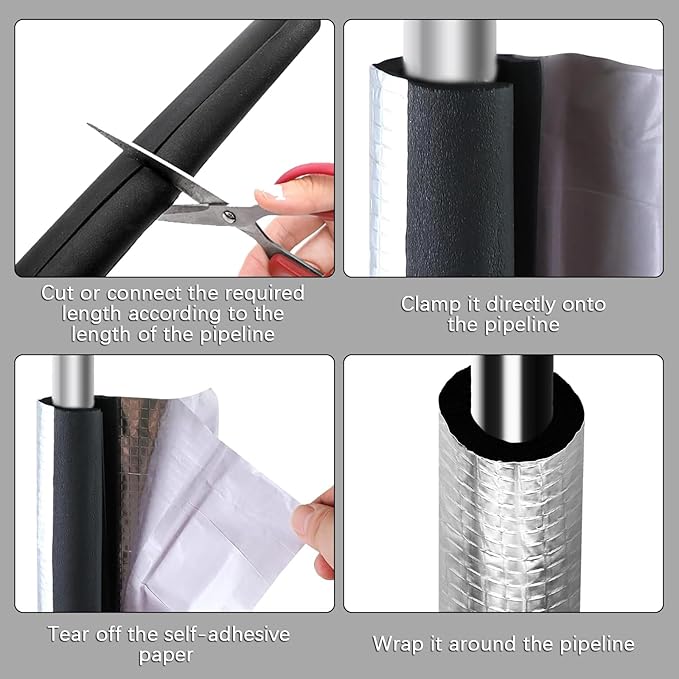12Pcs Pipe Insulation Foam Tube Self Adhesive Insulation Foam Wrap Aluminum Foil Pipe Covers Protection Tubes for Winter Outside Spigot Water Heater Irrigation Pipes,1.3 Ft x 0.8 Inch