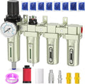 Industrial Grade 4-Stage Air Drying System, 1/2" NPT with Auto Drain, Desiccant Dryer, air Regulator, Particulate Filter and Coalescing Filter for Paint Spray, Plasma Cutter